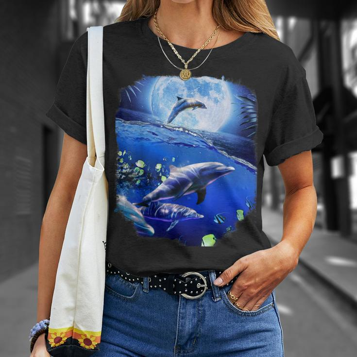Moon Dolphin Space Dolphins Unisex T-Shirt Gifts for Her