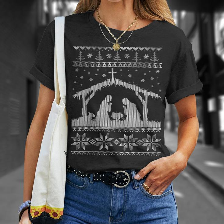 Nativity Scene Ugly Christmas Sweater T-Shirt Gifts for Her