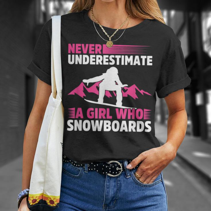 Never Underestimate A Girl Snowboard Snowboarder Wintersport Unisex T-Shirt Gifts for Her