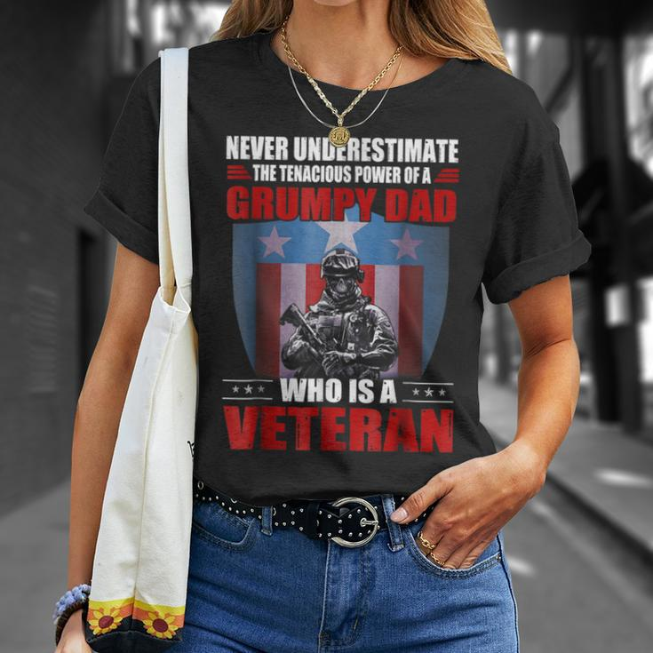 Never Underestimate A Grumpy Dad Who Is A Veteran Unisex T-Shirt Gifts for Her