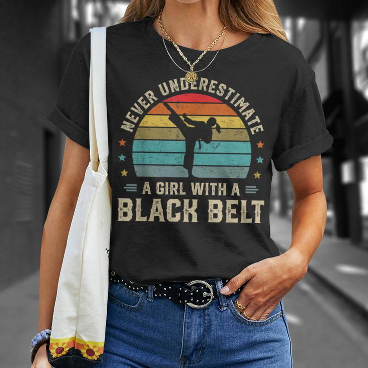 Never Underestimate Girl With A Black Belt Karate Jiu Jitsu Karate Funny Gifts Unisex T-Shirt Gifts for Her