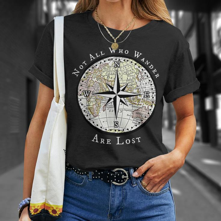 Not All Who Wander Are Lost World Compass Travel T-Shirt Gifts for Her