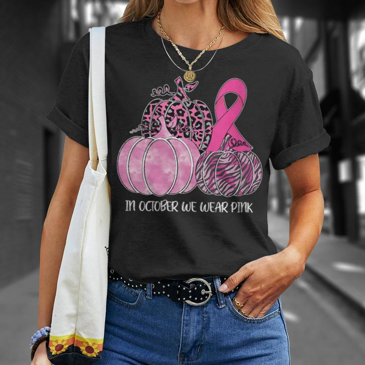 In October We Wear Pink Pumpkin Breast Cancer Awareness T-Shirt Gifts for Her
