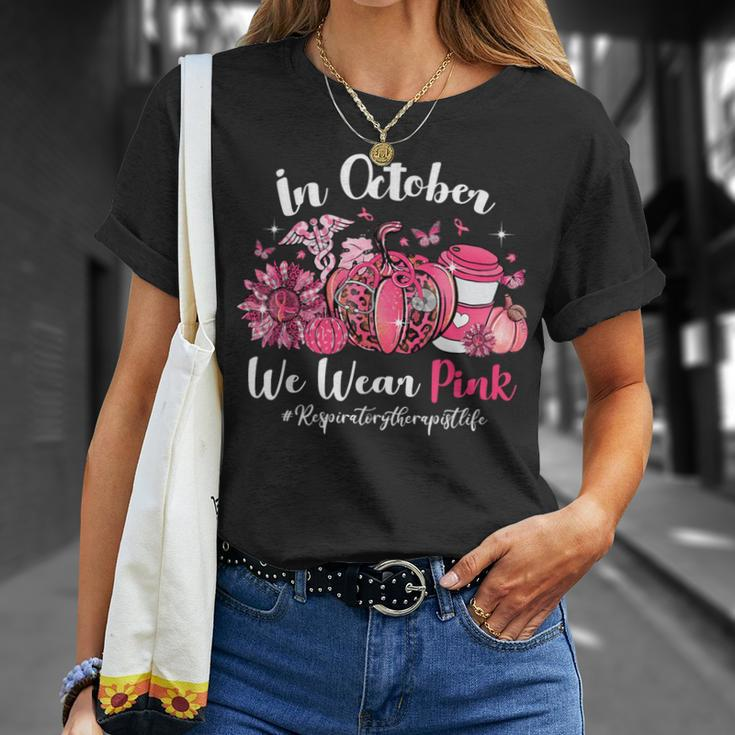 In October We Wear Pink Respiratory Therapist Breast Cancer T-Shirt Gifts for Her