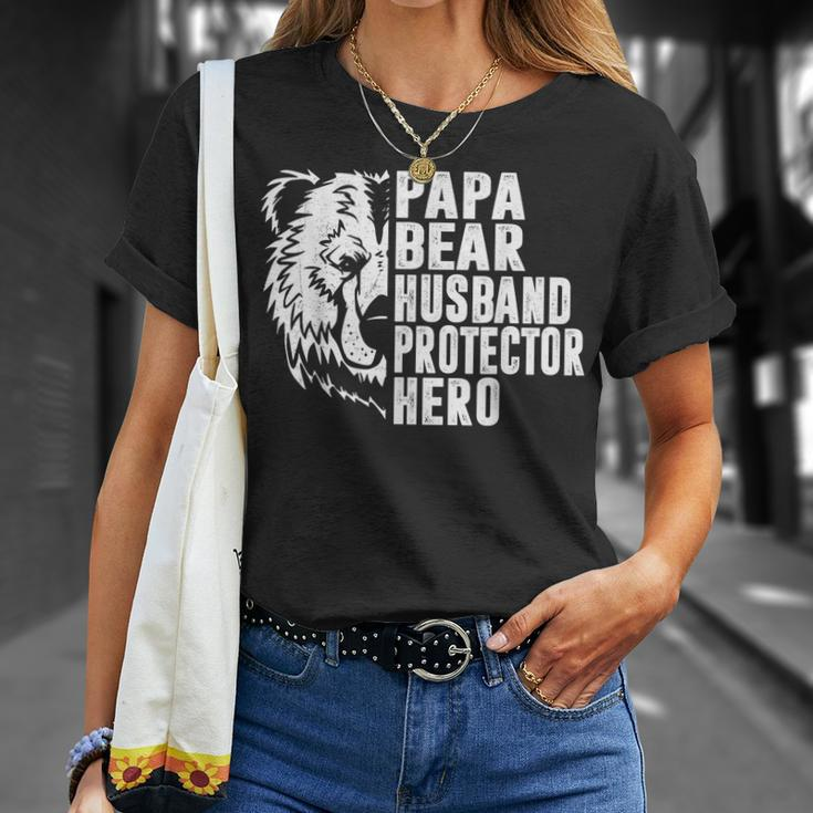 Papa Bear Husband Protector Hero Funny Dad Fathers Day Gift For Mens Unisex T-Shirt Gifts for Her
