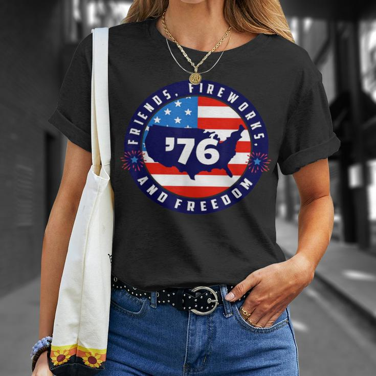 Patriotic 4Th Of July Graphic Art American Flag Fireworks Unisex T-Shirt Gifts for Her