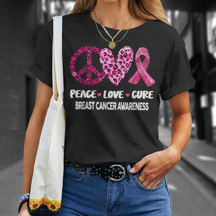 Peace Love Cure Pink Ribbon Breast Cancer Awareness T-Shirt Gifts for Her