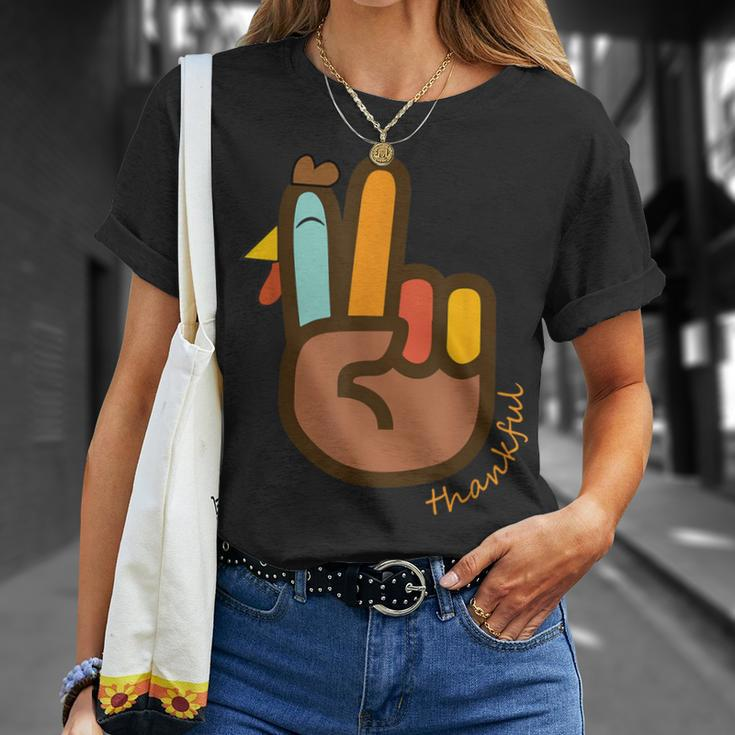 Peace Love Turkey Thankful Turkey Hand Sign Thanksgiving T-Shirt Gifts for Her