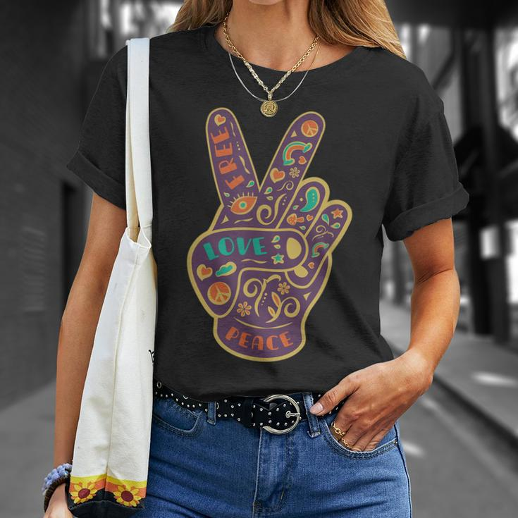Peace Sign Two Fingers Distressed Unisex T-Shirt Gifts for Her