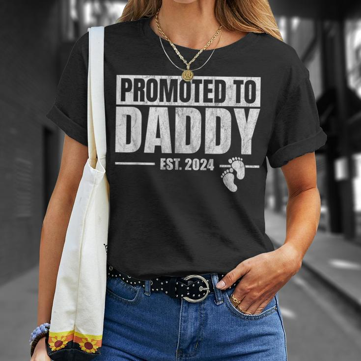 Promoted To Daddy Est 2024 Fathers Day First Time Dad Unisex T-Shirt Gifts for Her