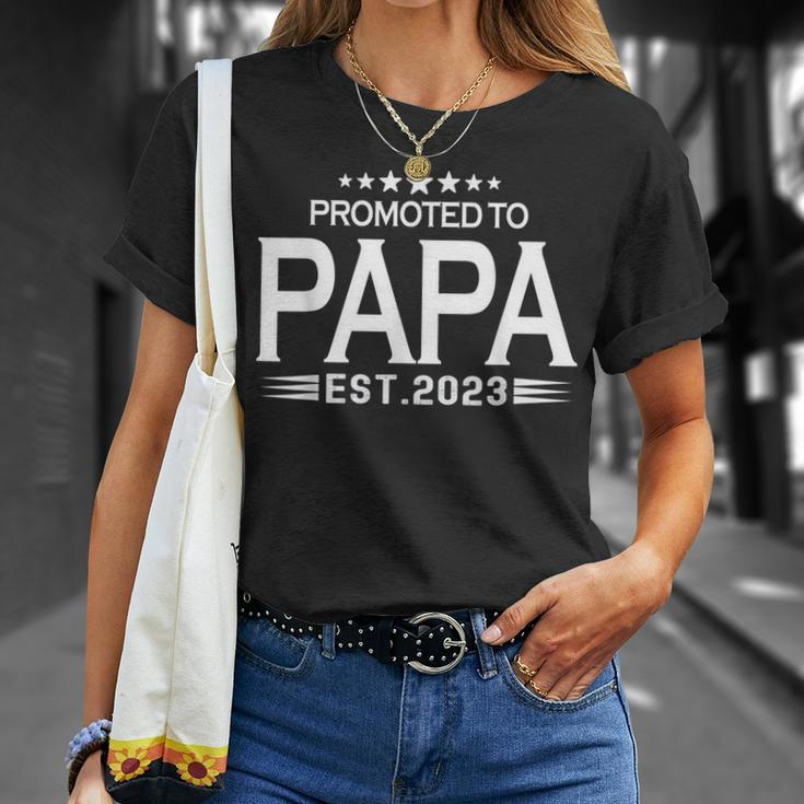 Promoted To Papa Est2023 Funny Mens First Time Dad Daddy Unisex T-Shirt Gifts for Her