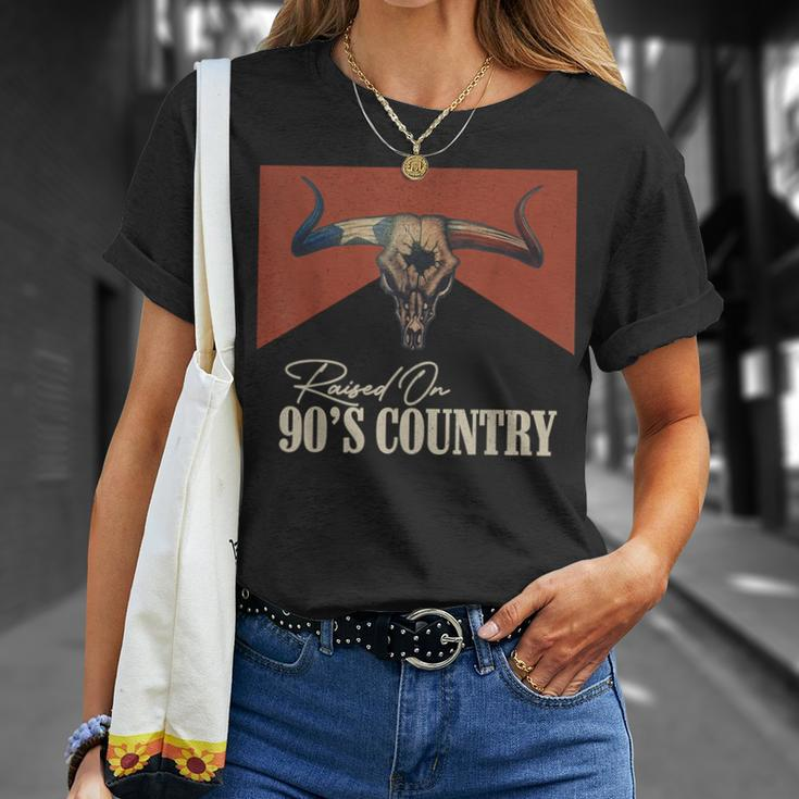 Raised On 90'S Country Music Vintage Bull Skull Western Life T-Shirt Gifts for Her