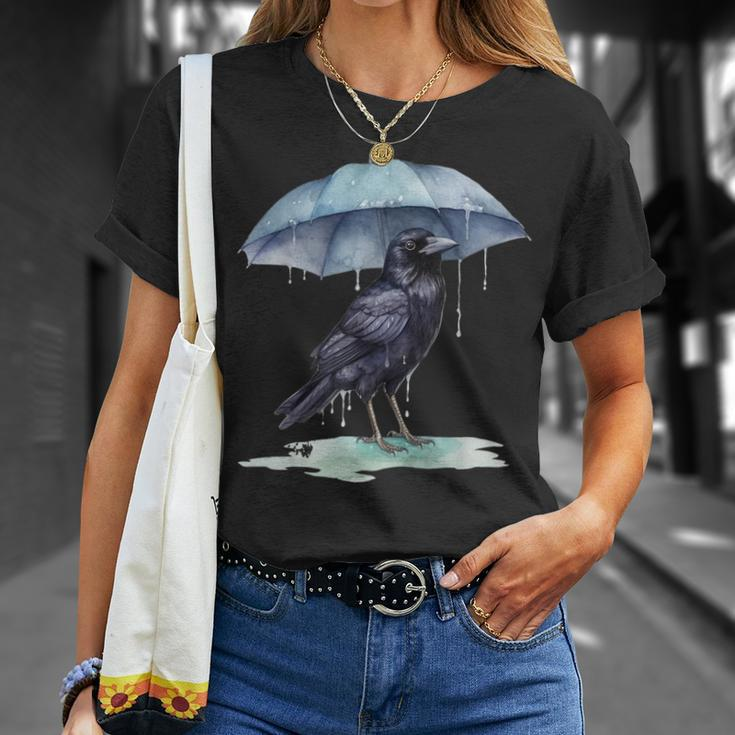 Raven Playing In The Rain With An Umbrella Novelty Apparel Unisex T-Shirt Gifts for Her
