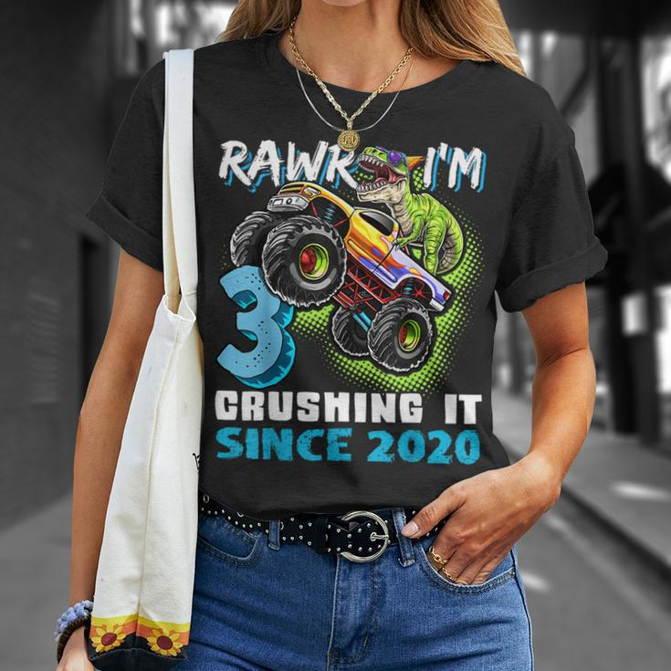 Rawr Im 3 Monster Truck Dinosaur 3Rd Birthday Party Boys Unisex T-Shirt Gifts for Her