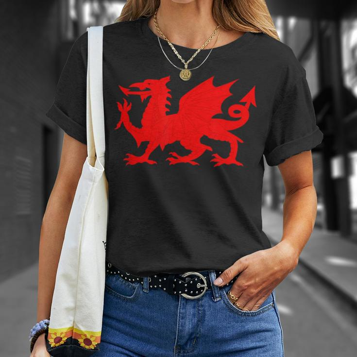 Red Dragon Wales Welsh Flag Soccer Football Fan Jersey T-Shirt Gifts for Her