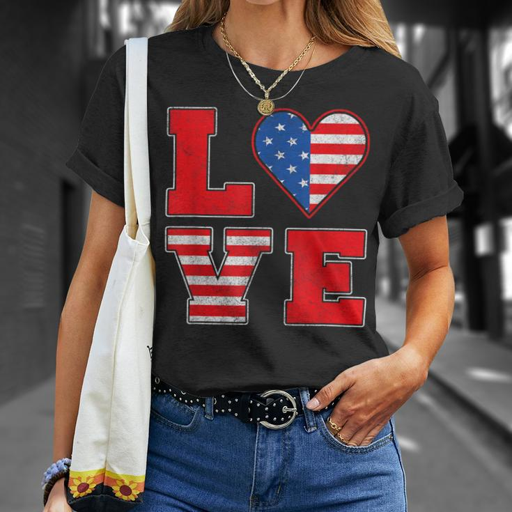 Red White And Blue For Love American Flag Unisex T-Shirt Gifts for Her