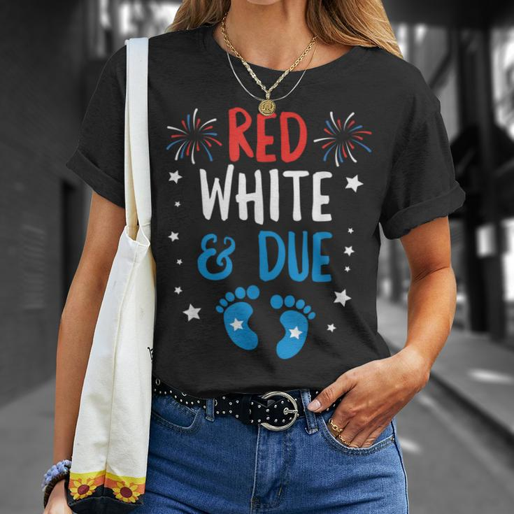 Red White And Due Baby Reveal Pregnancy Announcet Unisex T-Shirt Gifts for Her
