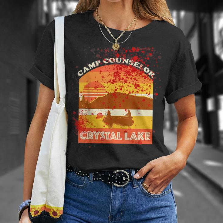 Retro Camp Counselor Crystal Lake With Blood Stains Counselor T-Shirt Gifts for Her