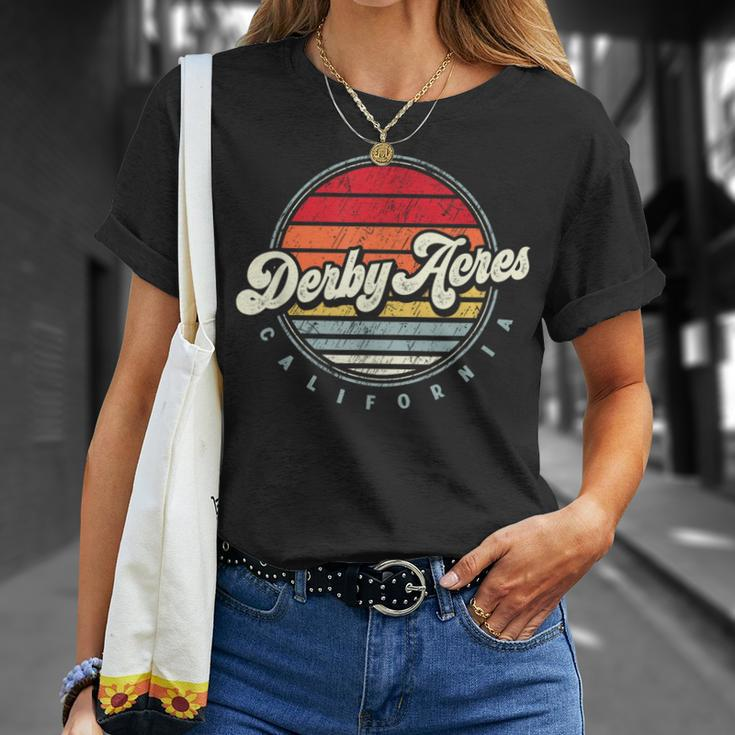 Retro Derby Acres Home State Cool 70S Style Sunset T-Shirt Gifts for Her