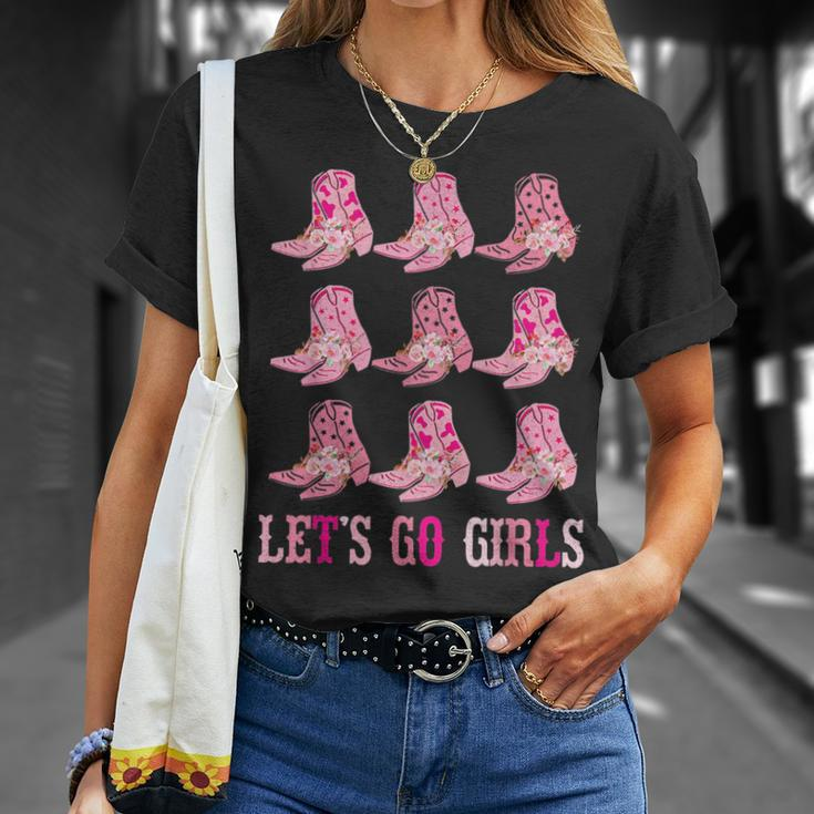 Retro Lets Go Girls Boot Pink Western Cowgirl Unisex T-Shirt Gifts for Her