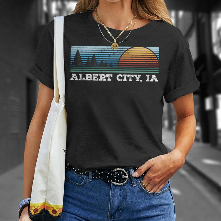 Retro Sunset Stripes Albert City Iowa T-Shirt Gifts for Her