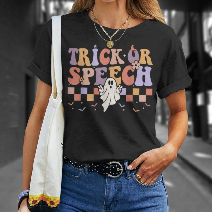 Retro Trick Or Speech Halloween Speech Therapy Slp Halloween T-Shirt Gifts for Her