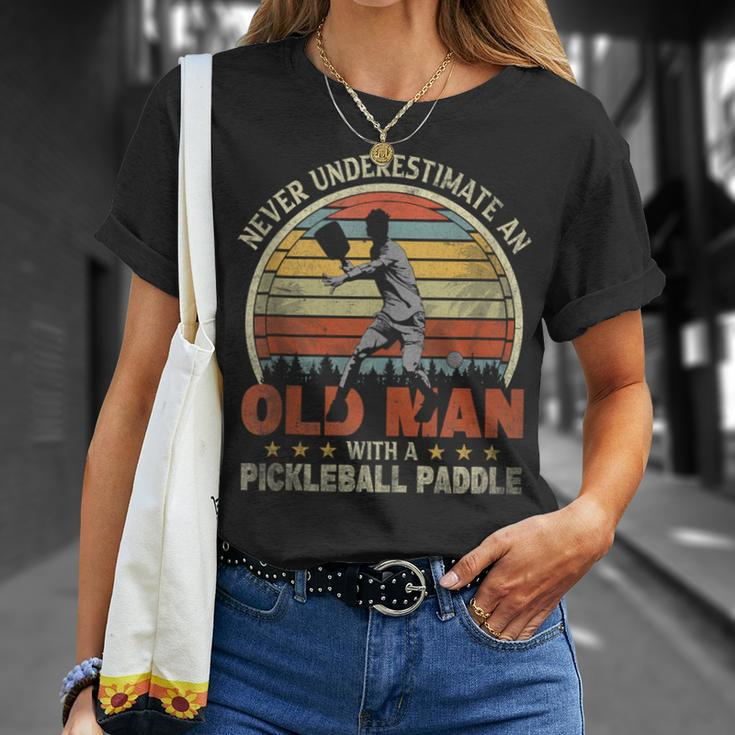 Retro Never Underestimate Old Man With Pickleball Paddle T-Shirt Gifts for Her