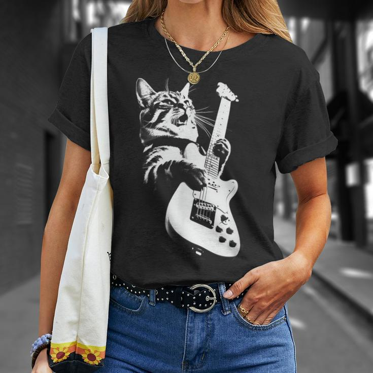 Rock Cat Playing Guitar Guitar Cat T-Shirt Gifts for Her