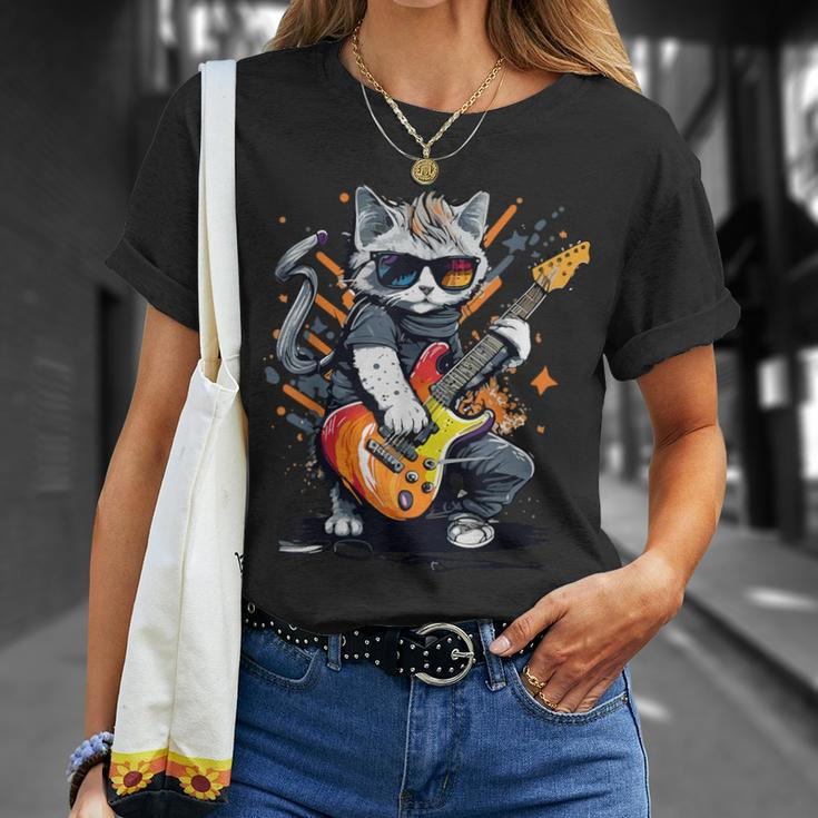Rock Cat Playing Guitar Guitar Cat T-Shirt Gifts for Her