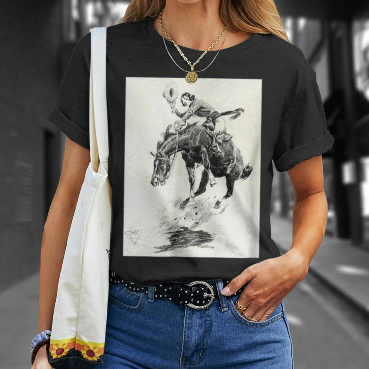Rodeo Cowgirl Riding Bucking Horse Unisex T-Shirt Gifts for Her