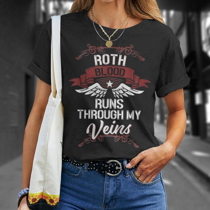 Roth Blood Runs Through My Veins Last Name Family T-Shirt Gifts for Her