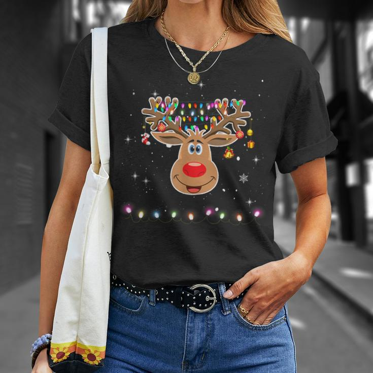 Rudolph Red Nose Reindeer Snow-Snowflakes T-Shirt Gifts for Her