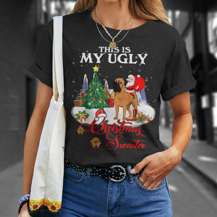 Santa Riding Bullmastiff This Is My Ugly Christmas Sweater T-Shirt Gifts for Her