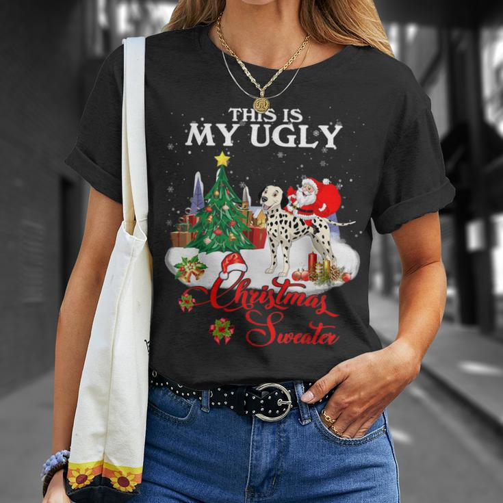 Santa Riding Dalmatian This Is My Ugly Christmas Sweater T-Shirt Gifts for Her
