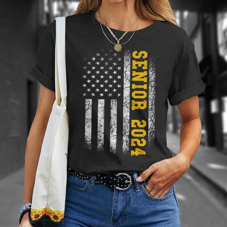 Senior 2024 | Class Of 2024 Graduation Seniors American Flag Unisex T-Shirt Gifts for Her