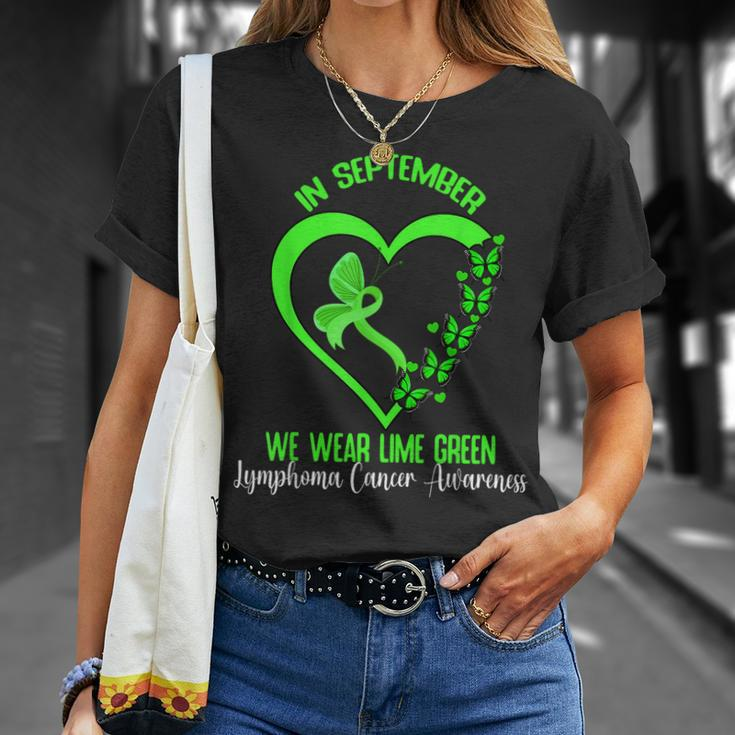 In September We Wear Green Ribbon Lymphoma Cancer Awareness T-Shirt Gifts for Her