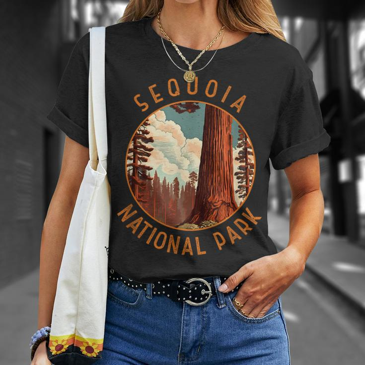 Sequoia National Park Illustration Distressed Circle T-Shirt Gifts for Her