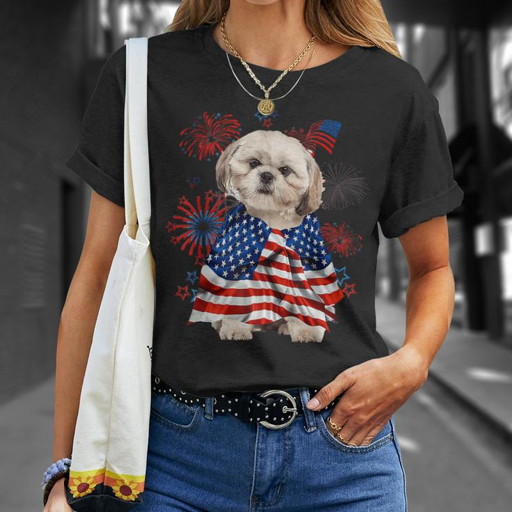 Shih Tzu Dog American Usa Flag 4Th Of July Dog Lover Owner Unisex T-Shirt Gifts for Her