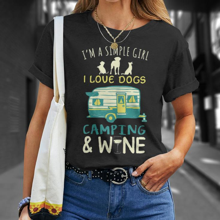 Simple Girl Dogs Camping Wine Camper Trailer Gift For Womens Unisex T-Shirt Gifts for Her