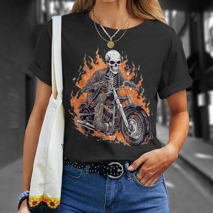 Skeleton Riding Motorcycle Halloween Costume Biker Boys T-Shirt Gifts for Her