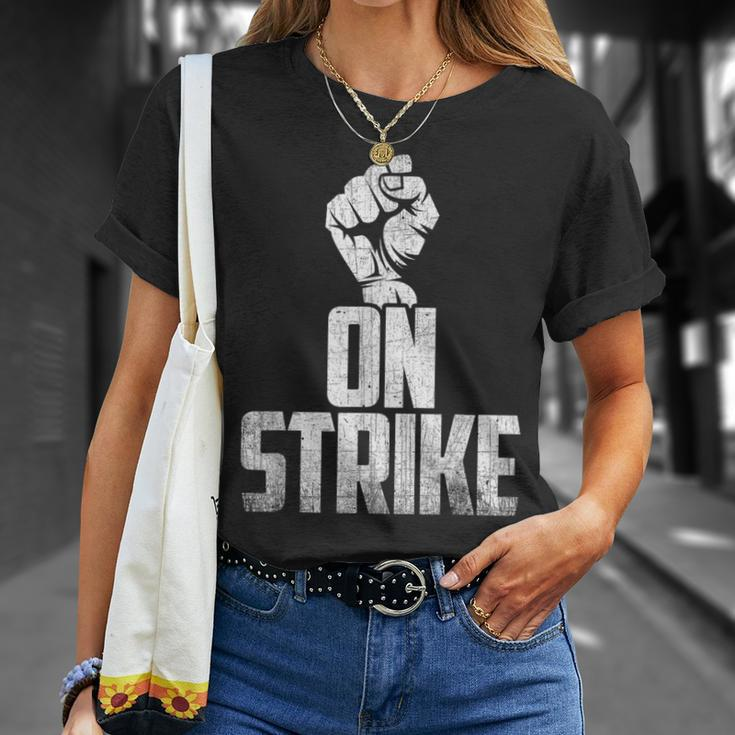 On Strike Solidarity Fist Protest Union Worker Distressed T-Shirt Gifts for Her