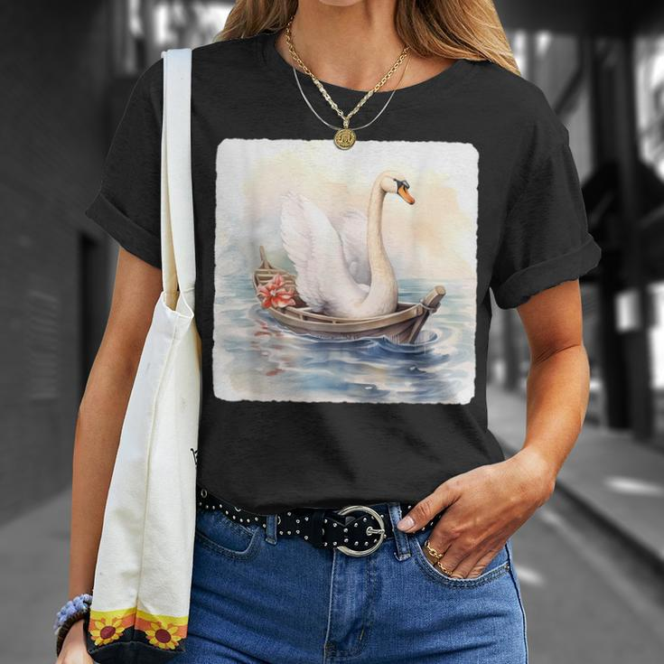 Swan Riding A Paddle Boat Concept Of Swan Using Paddle Boat T-Shirt Gifts for Her