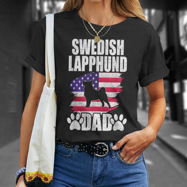 Swedish Lapphund Dad Dog Lover American Us Flag T-Shirt Gifts for Her