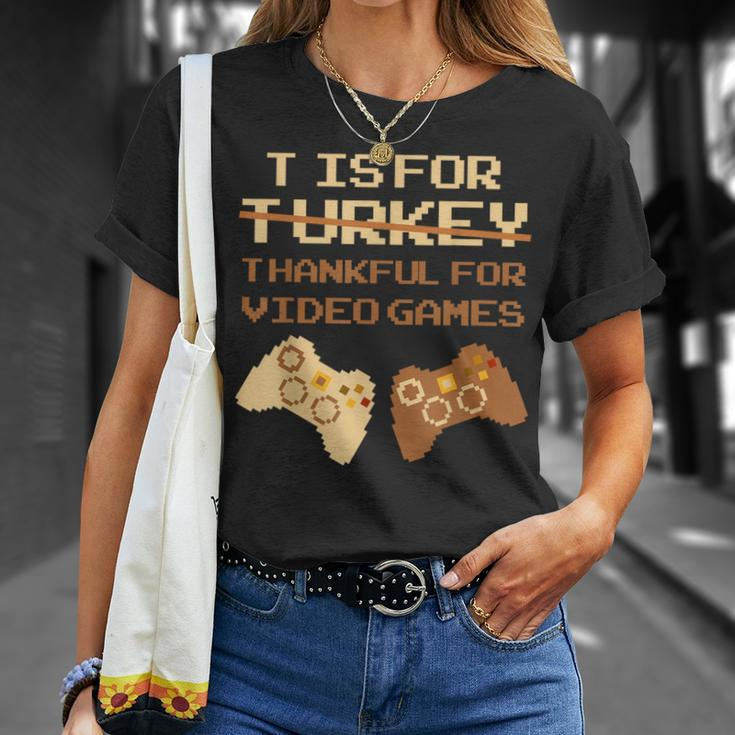 T Is For Thankful For Video Games Thanksgiving Turkey T-Shirt Gifts for Her