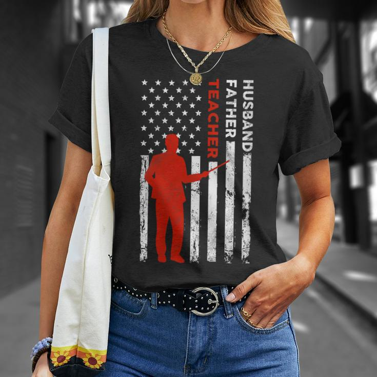 Teacher Husband Dad Vintage Usa Flag American Fathers Gift For Womens Gift For Women Unisex T-Shirt Gifts for Her