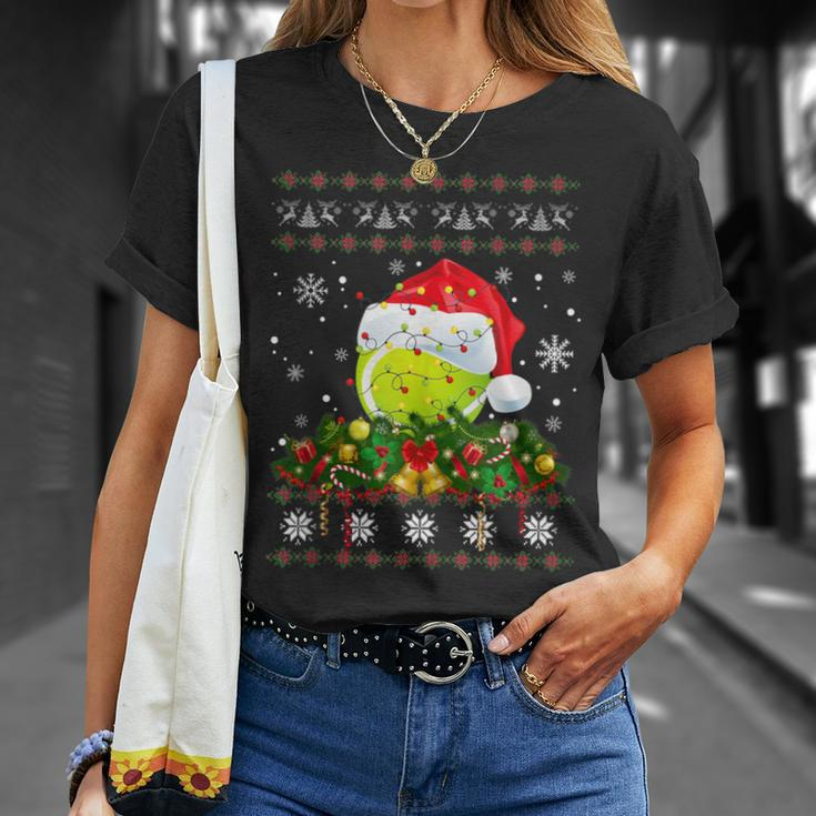 Tennis Ugly Sweater Christmas Pajama Lights Sport Lover T-Shirt Gifts for Her