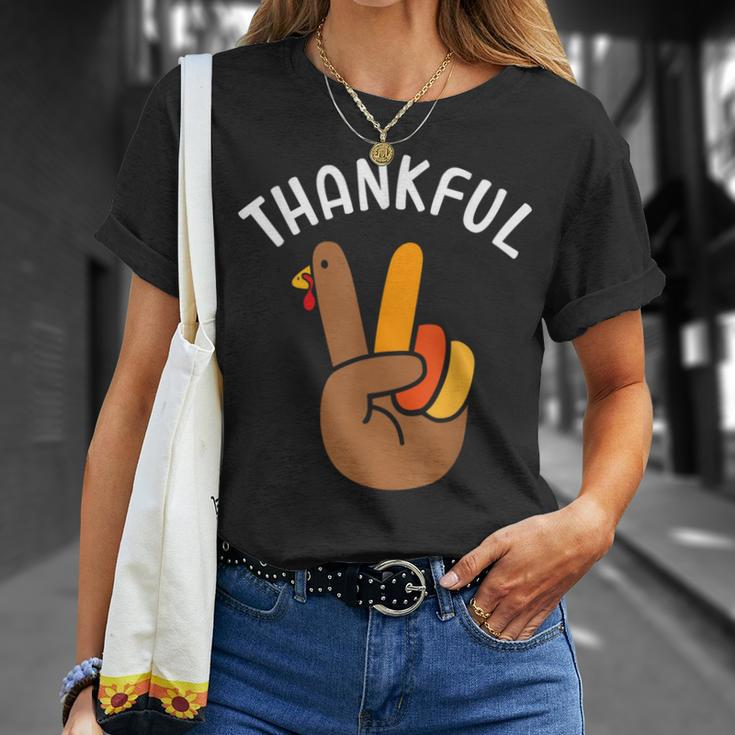 Thankful Peace Hand Sign For Thanksgiving Turkey Dinner T-Shirt Gifts for Her
