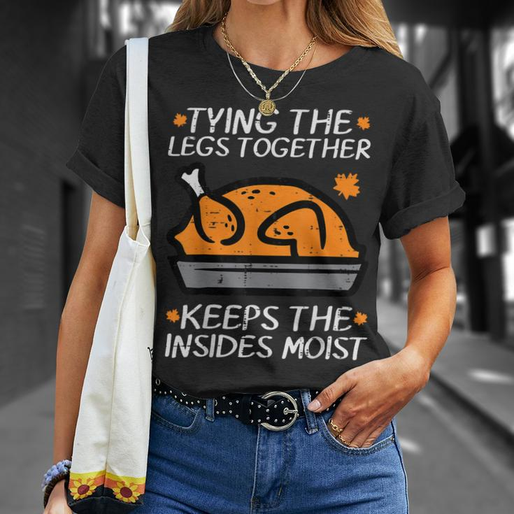 Thanksgiving Turkey Tying Legs Together Fall Women T-Shirt Gifts for Her