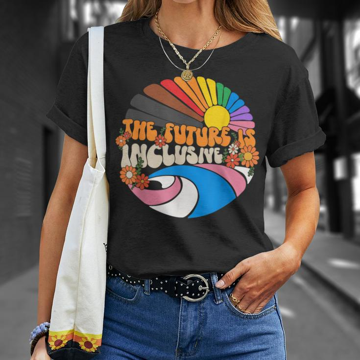 The Future Is Inclusive Lgbt Flag Groovy Gay Rights Pride Unisex T-Shirt Gifts for Her