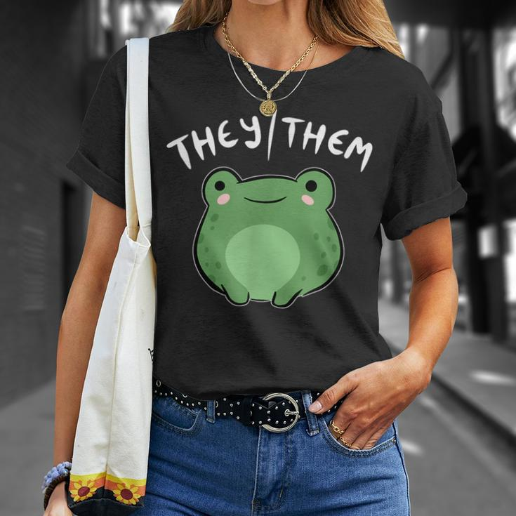 They Them Pronouns Frog Cute Nonbinary Queer Aesthetic Unisex T-Shirt Gifts for Her